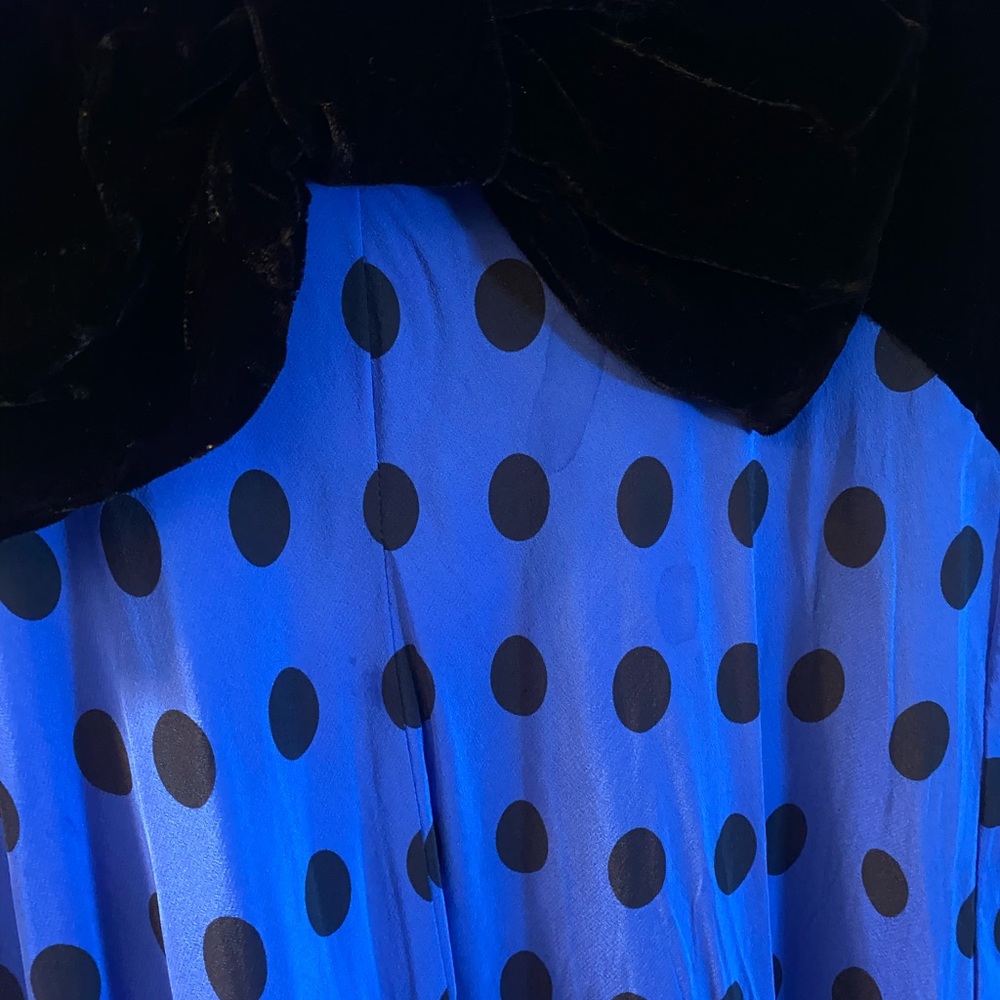 RIXO LONDON Eloise Velvet Polka Dot MIDI Blue Dress Small Bow Party Rare Bias - Picture 4 of 9